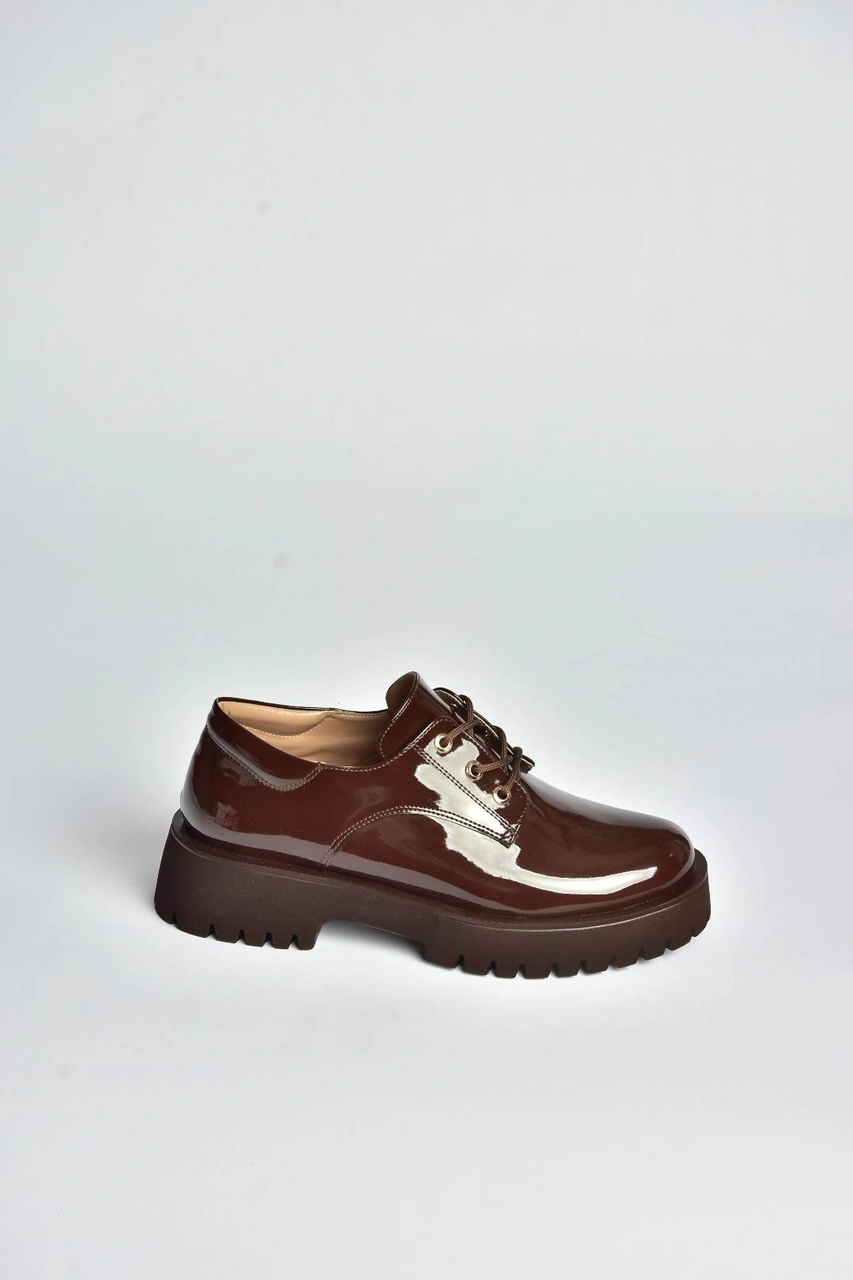 Fox Shoes V820007108 Kahverengi Rugan Kalın Tabanlı Klasik Ayakkabı Kahverengi-rugan