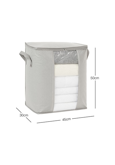 Ocean Home Textile Pvc Pencereli Gri Balıksırtı Hurç 45 x 30 x 50 cm