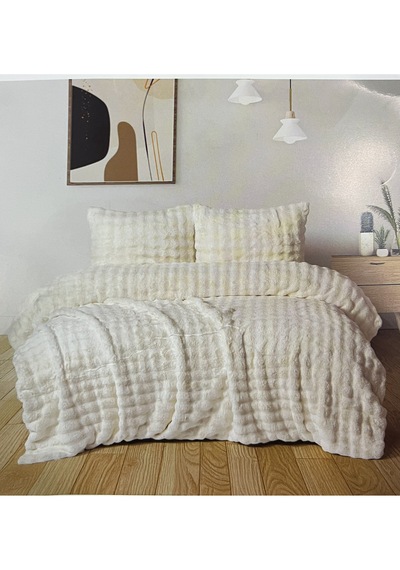Diamond 3 Parça Bubble Kürk Comforter Set, Çift Kişilik Yorgan Seti 220x240 -krem Krem