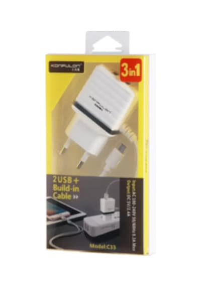 Mey İthalat C33 Hızlı Şarj Cihazı 3in1 Dahili Micro Usb Kablolu