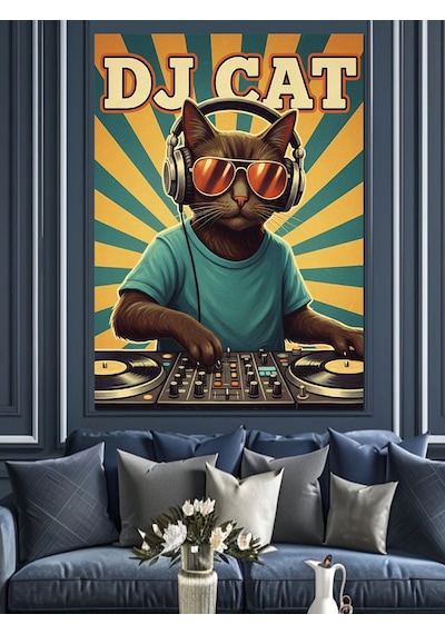 Ahşap Tablo Kulaklıklı Dj Kedi Çocuk Dekoratif Tablolar
