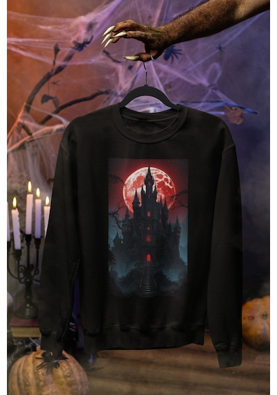 Magors Stil-x Halloween - Cadılar Bayramı Baskılı Unısex Sweatshırt, 3 İplik Şardonlu Siyah-11 Magors Stil-x Halloween - Cadılar Bayramı Baskılı Unısex Sweatshırt, 3 İplik Şardonlu Siyah-11