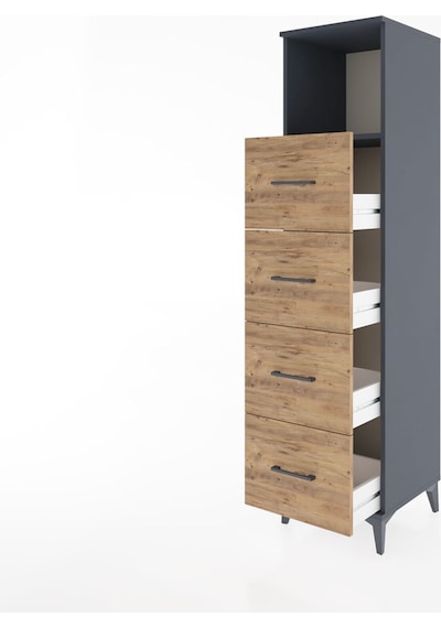 Hyperion Dolap Tek Raflı 4 Çekmeceli 44x44x182 Antrasit-çam Antrasit
