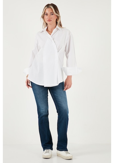 Lela Regular Fit Klasik Yaka Bağlamalı Uzun Kollu Bayan Gömlek 6834987 Beyaz