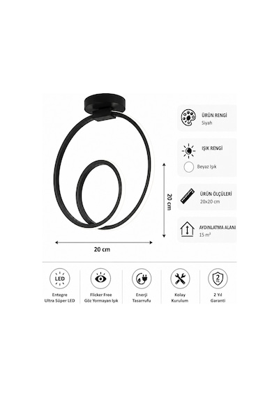 Ovira Led Plafonyer Avize Beyaz Işık Siyah