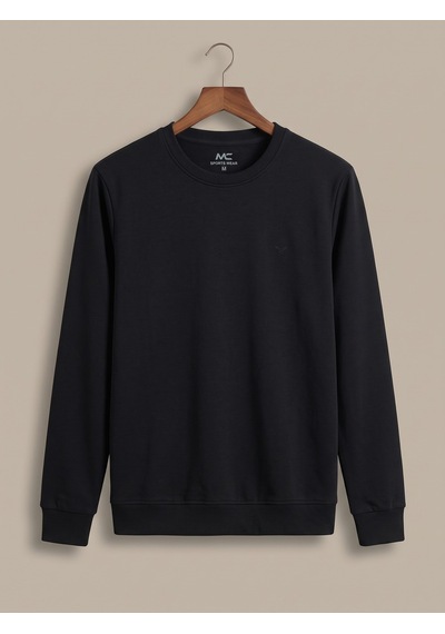 Maccali Erkek Siyah İki İplik Bisiklet Yaka Sweatshirt