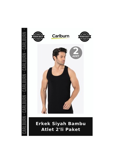 Carlburn Özel Üretim Erkek Siyah Bambu Atlet 2'li Paket Kalın Askılı Hediye Slim Fit