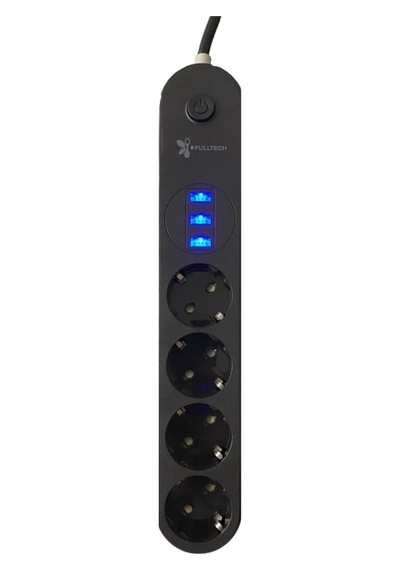 4lü Siyah Anahtarlı 3 Usb Li Akım Korumalı Topraklı Çocuk Korumalı Grup Priz 2 Metre -