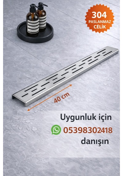 40 Cm Lineer Duş Gider Izgarası 304 Paslanmaz Çelik 5 Cm Genişlik Üst Kanal Izgarası