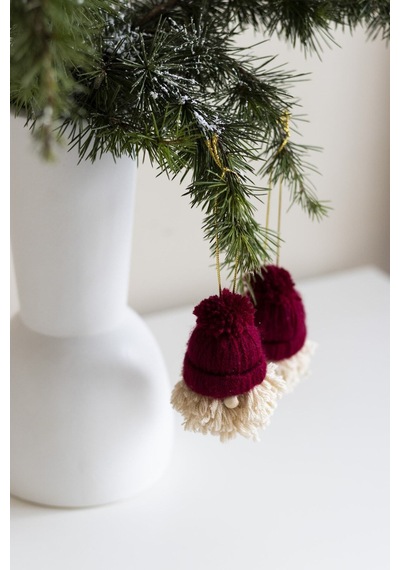 Yılbaşı 2li Set Cüce Çam Ağacı Noel Baba Süs Koyu Kırmızı - 299887541