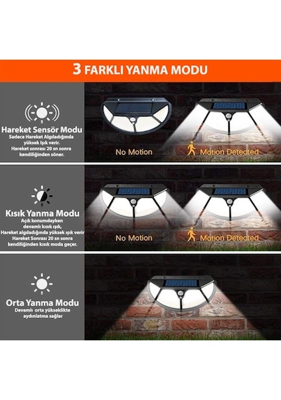 Technojet 2adet 122cob Ledli Güneş Enerjili Bahçe Aydınlatma Solar Lamba Hareket Sensörlü Çok Renkli