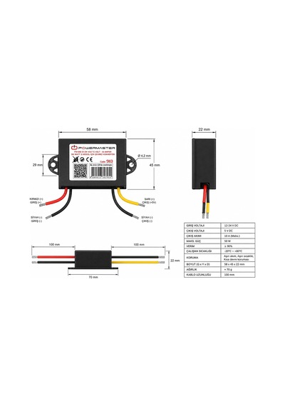Xtechnx Xtechn445037 Powermaster Pm-9113 12-24v Giriş 5v 10a 50w Dc-dc Voltaj Düşürücü Çevirici Konvertör Kod:9113