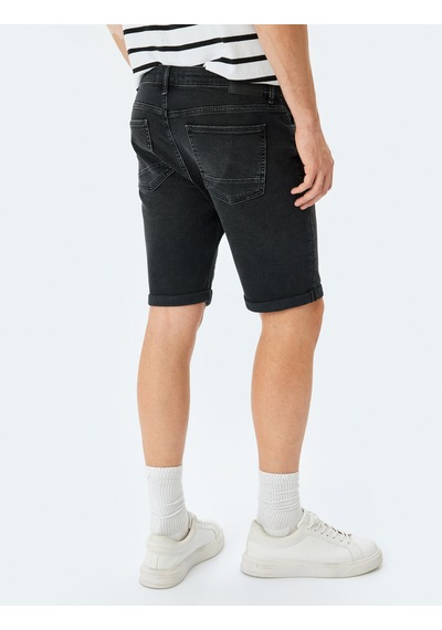 Koton Normal Bel 5 Cepli Slim Fit Jean Şort Siyah 5sam40016ıd Siyah