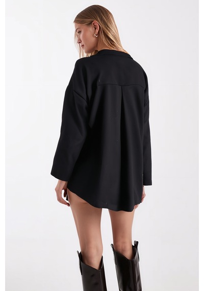 Armonika Kadın Siyah Erkek Yaka Yanları Yırtmaçlı Oversize Ceket Arm-26k001009