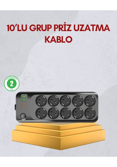10 Prizli Uzatma Kablosu Termal Koruma Usb Type-c Hızlı Şarj 2500w - Lisinya 0
