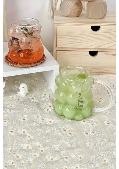 6lı Üzümlü Boncuk Bardak Pipetli Cam 350 Ml Kulplu Kulpsuz Meşrubat Su Kahve Sunum Kokteyl Bardağı Şeffaf