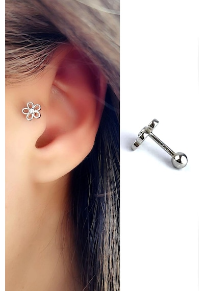 Zirkon Taş Detaylı 925 Ayar Gümüş Tragus Kıkırdak Piercing 39558926