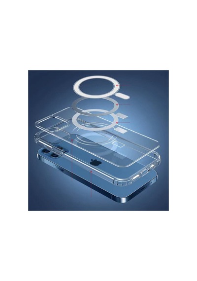 Apple iPhone Uyumlu X Kılıf Magsafe Wireless Kablosuz Şarj Destekli Sert Şeffaf Darbe Emici Embos -şeffaf Color-3171-clr-41858