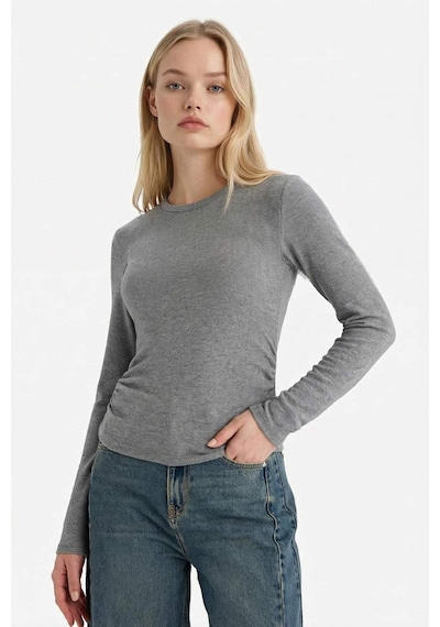 Defacto Fitted Bisiklet Yaka Uzun Kollu Tişört G8438ax25wngr101 Gri-gr101