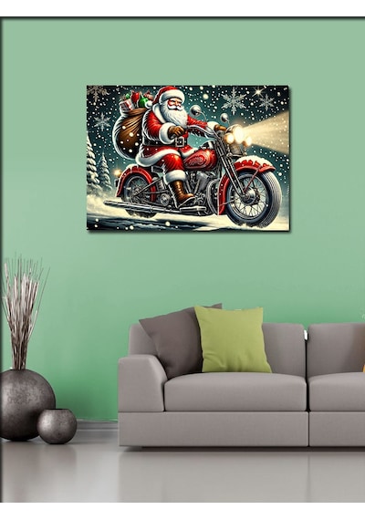 Kanvas Tablo Motosikletli Noel Baba