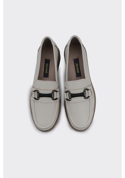 Derinet Hakiki Deri Metal Tokalı Kadın Loafer Kahve Kahve
