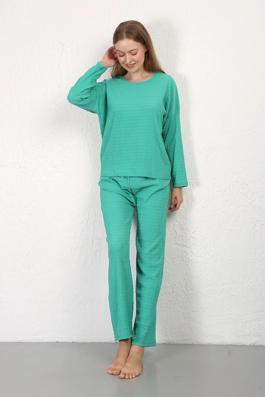 Akbeniz Kadın Bürümcük Kumaş Pijama Takım Yeşil 4233 Yeşil
