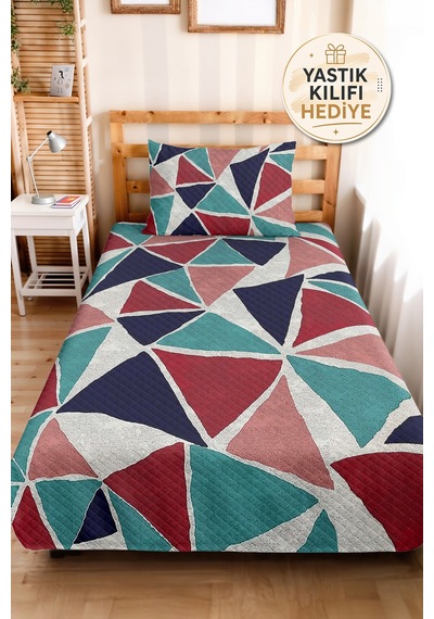 Geometrik Turkuaz Genç Odası Tek Kişilik Pike Takımı - Modern Bordo 160x220 Cm Kapitone Yatak Örtüsü Kırsal Halı Akışı