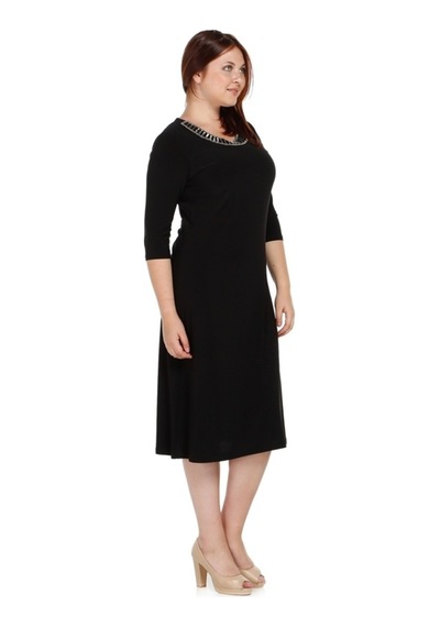 Nidya Moda Büyük Beden Ray Yaka Elbise-4079S Siyah