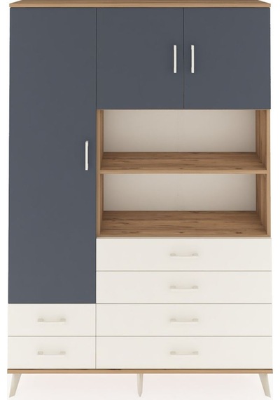 Arges Dolap 8 Raflı 6 Çekmeceli 3 Kapaklı 132x30x195 Çam-antr... Çam