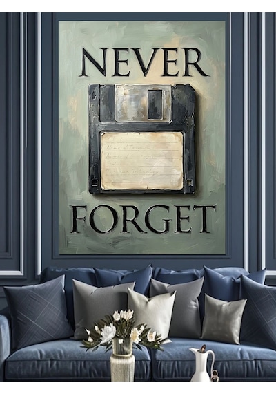 Never Forget Disket Ve Hafıza Dekoratif Kanvas - Mdf Ahşap Tablo