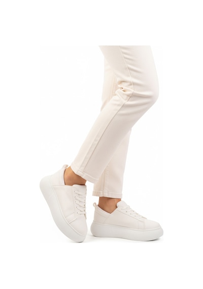 Beyaz Kalın Taban Bağcıklı Unisex Spor Ayakkabı Oz-03 Z Beyaz-beyaz