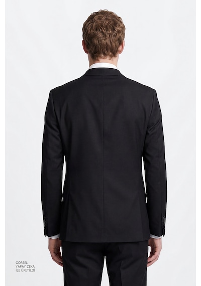 AC&Co / Altınyıldız Classics ERKEK SIYAH Ekstra Slim Fit Dar Kesim Kırlangıç Yaka Takım Elbise Siyah