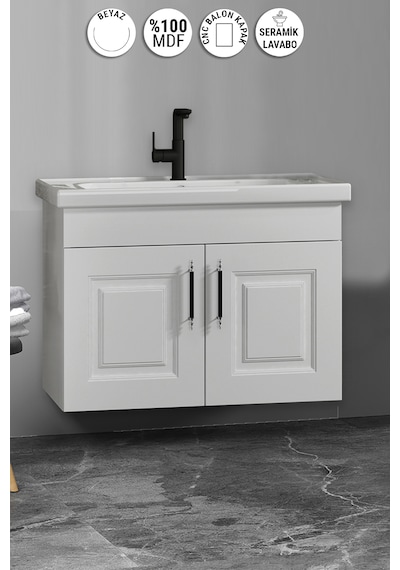 Salkım 65 Cm Beyaz Balon Mdf Seramik Lavabolu Asma Banyo Alt Dolabı Salkım 65 Cm Beyaz Balon Mdf Seramik Lavabolu Asma Banyo Alt Dolabı