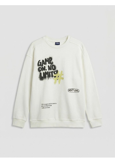 LC Waikiki Lcw Kids Ekru Baskılı Erkek Çocuk Sweatshirt