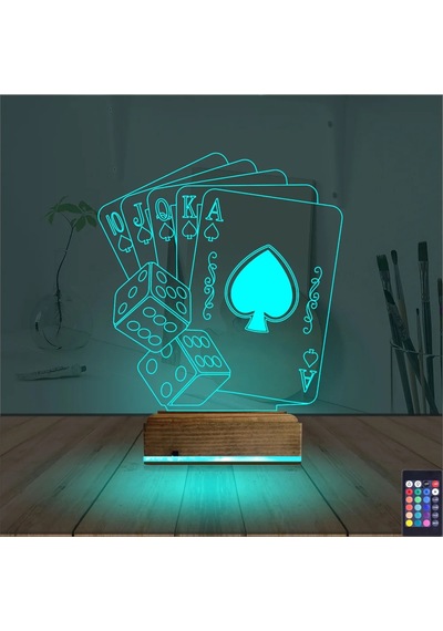 Luvivia İskambil Kağıdı Zar 3d Lamba - Masa Gece Lambası Şeffaf