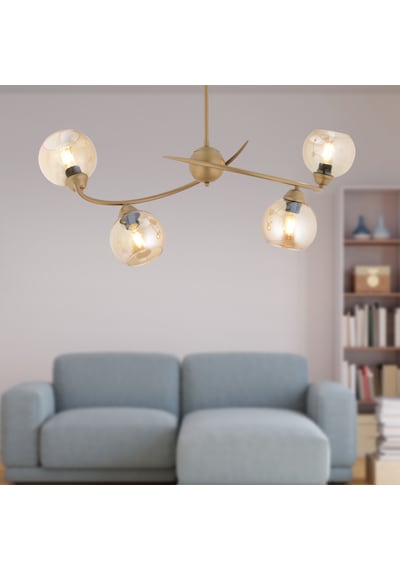 Pireal 4'lü Sıralı Eskitme Bal Camlı Modern Oturma Odası Salon Avize Eskitme