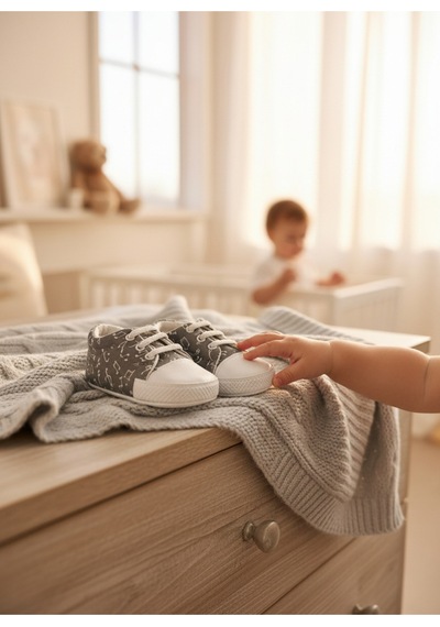 Balbeybi Bebek Klasik Müzik Notalı Ayakkabı Kaydırmaz Taban İlk Adım Ortapedik Yumuşak Taban Günlük Gri