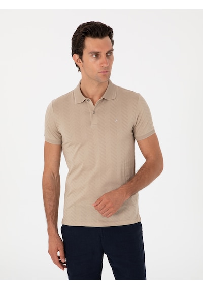 Vizon Slim Fit Desenli Polo Yaka T-shirt Kahverengi