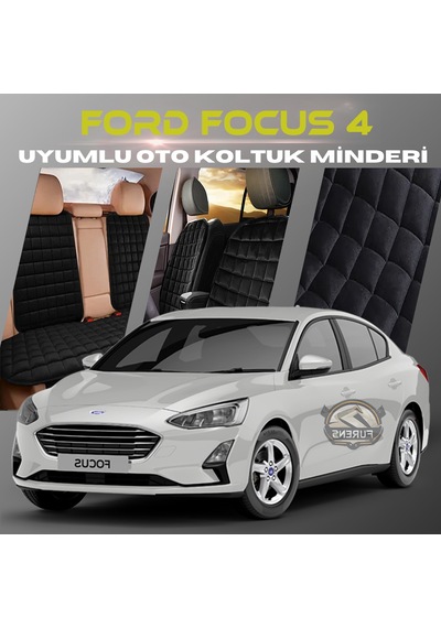 Ford Focus 4 Siyah Tay Tüyü Cepli & Terletmez Sırtlı Oto Koltuk Minder Seti - Koruma Kılıfı  Ön & Arka Set