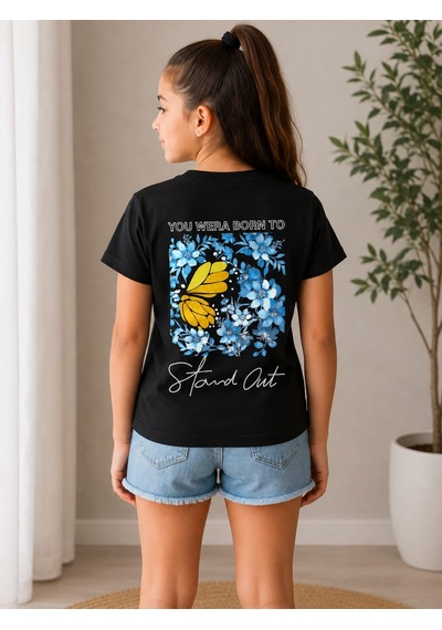 Essu Kız Çocuk Pamuk Penye Tshirt Siyah