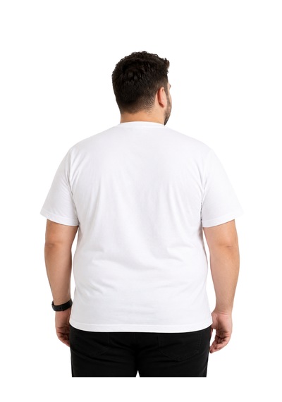BattaLmoda Erkek Büyük Beden Beyaz Bisiklet Yaka Kısa Kollu Overcome Thsirt 3XL-4XL-5XL-6XL