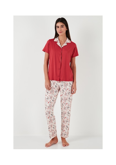 Lela Regular Fit Gömlek Yaka Kısa Kollu Bayan Pijama Takımı 65730101 Kırmızı