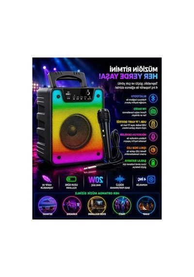Bluetooth Parti Hoparlörü - Rgb Işıklı Ve Mikrofonlu