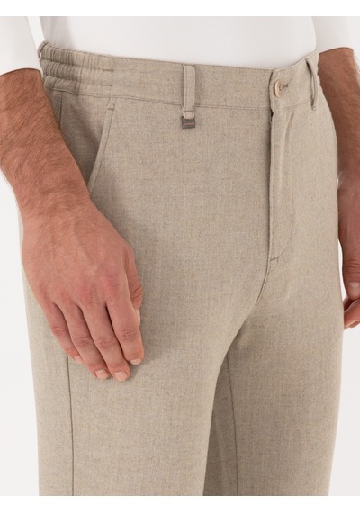 Cacharel Bej Slim Fit Yün Karışımlı Kanvas Pantolon