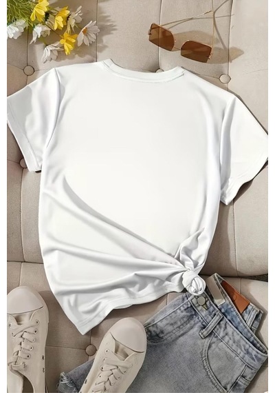 La El İşareti Ön Baskılı Sokak Modası Unisex T-shirt Beyaz