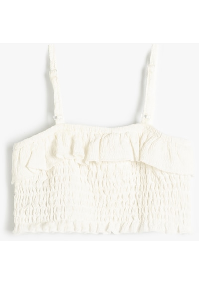 Koton Crop Bluz Askılı Gipe Detaylı Fırfırlı Beyaz 4skg60001ek Beyaz