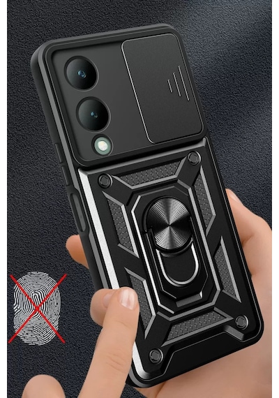 Newface Vivo Y17s Kılıf Pars Lens Yüzüklü Silikon - Yeşil