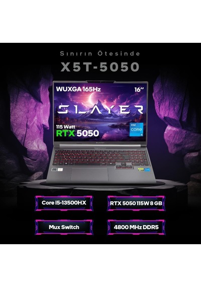 Game Garaj Slayer X5T-5050-C6 i5 13500HX 32 GB 1 TB SSD RTX5050 16" Wuxga Free Dos Dizüstü Bilgisayar