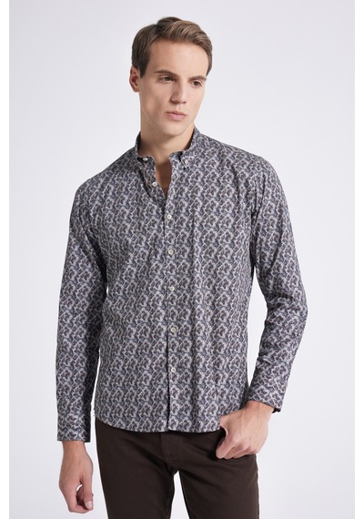 D's Damat Slim Fit Vizon Baskılı %100 Pamuk Gömlek 9EC022102259M Vizon
