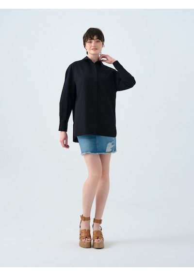 Oversize Fit Kadın Gömlek U.kol Siyah